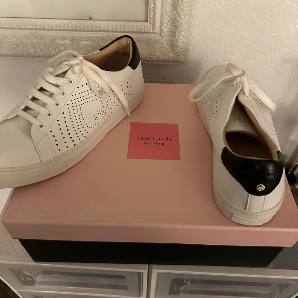 Kate Spade ♠️ Ashlyn Perforated White and Black Women's Sneakers